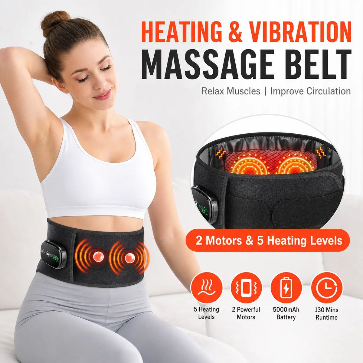 Wireless Heated Back Massager Belt with Vibration and Red Light Therapy