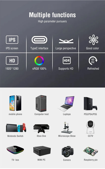 10.5" Portable Monitor 1920x1280 IPS HDR Gaming Display for Laptop & Console
