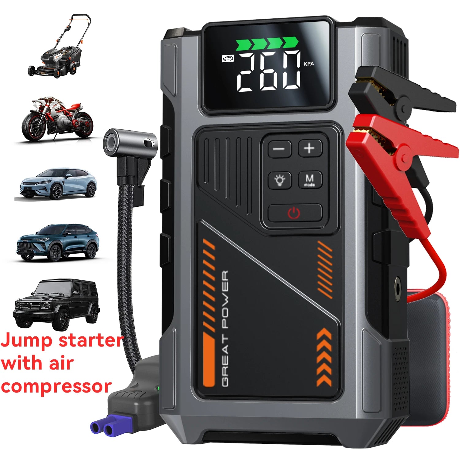 3000A Portable Car Jump Starter with 150PSI Air Compressor & LED Light - 1