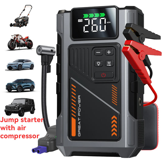 3000A Portable Car Jump Starter with 150PSI Air Compressor & LED Light