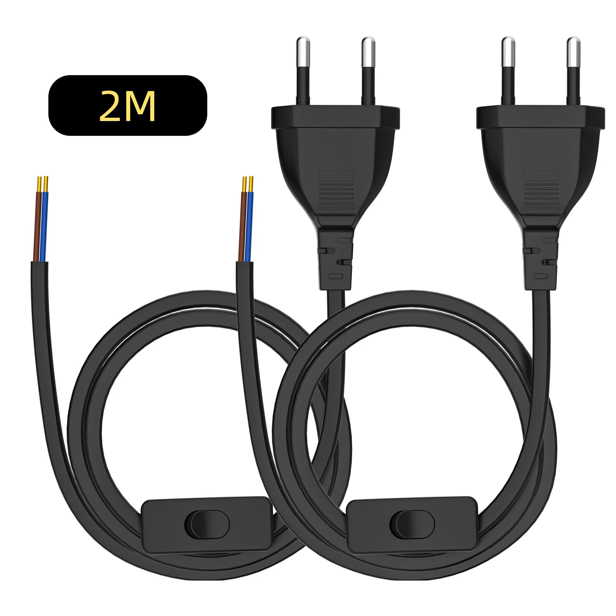 European Standard Power Cord with Switch - 2-Pin DIY Extension Cable - 16
