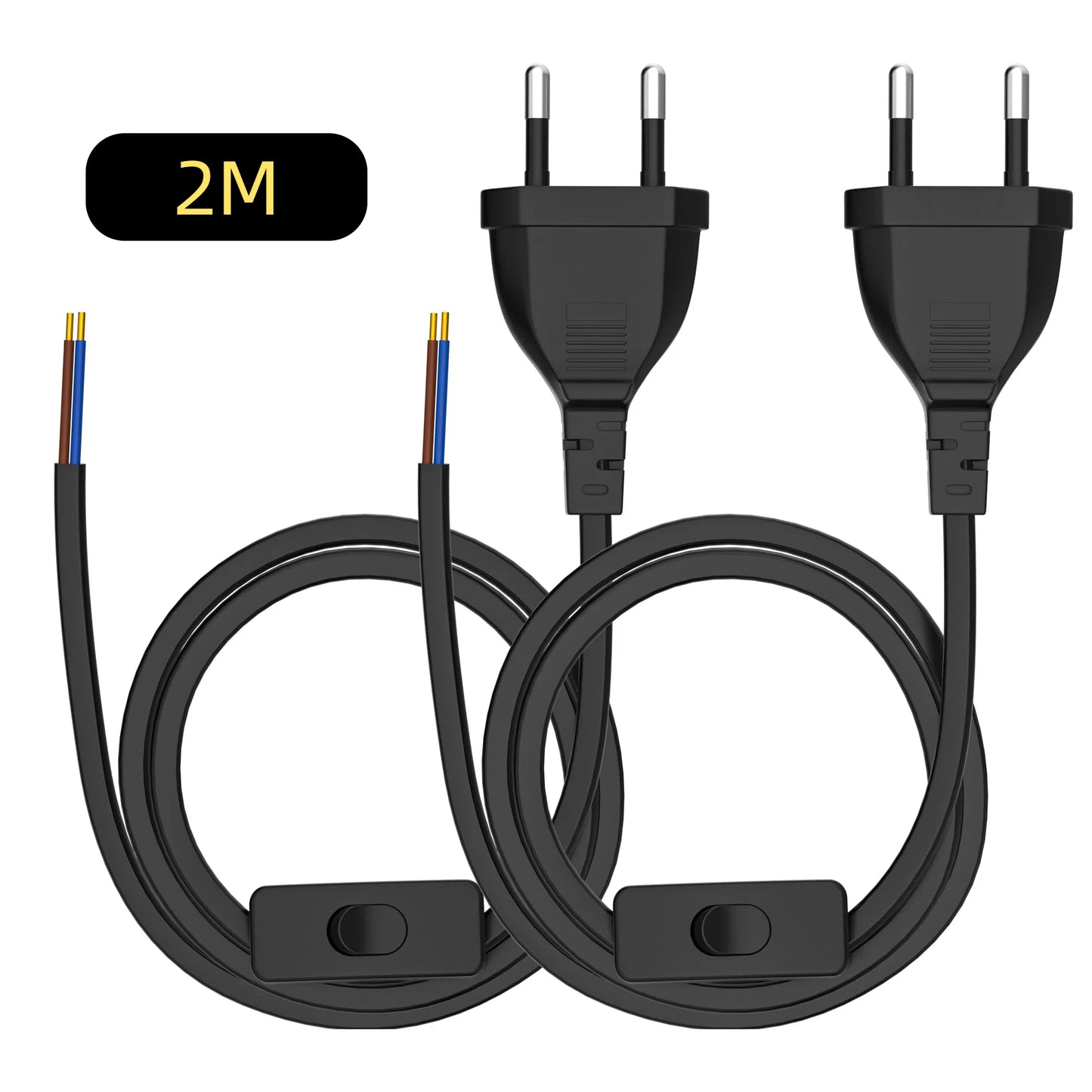 European Standard Power Cord with Switch - 2-Pin DIY Extension Cable