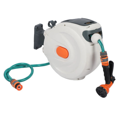 Retractable Garden Hose Reel 10m with 8-Pattern Spray Nozzle & Auto-Rewind