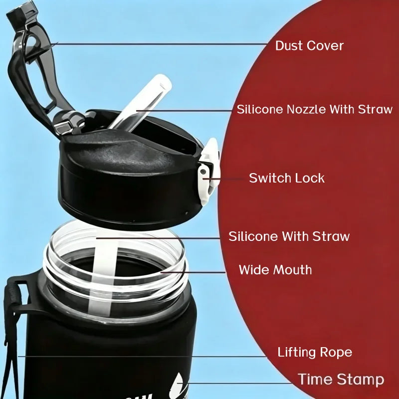Motivational 750ml Sports Water Bottle with Time Marker & Leak-Proof Straw - 6