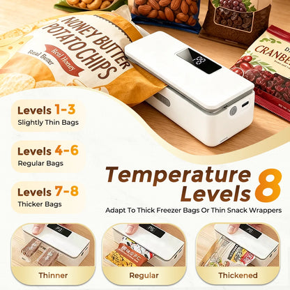 Portable Rechargeable Mini Bag Sealer with Built-in Cutter and 8 Heat Levels