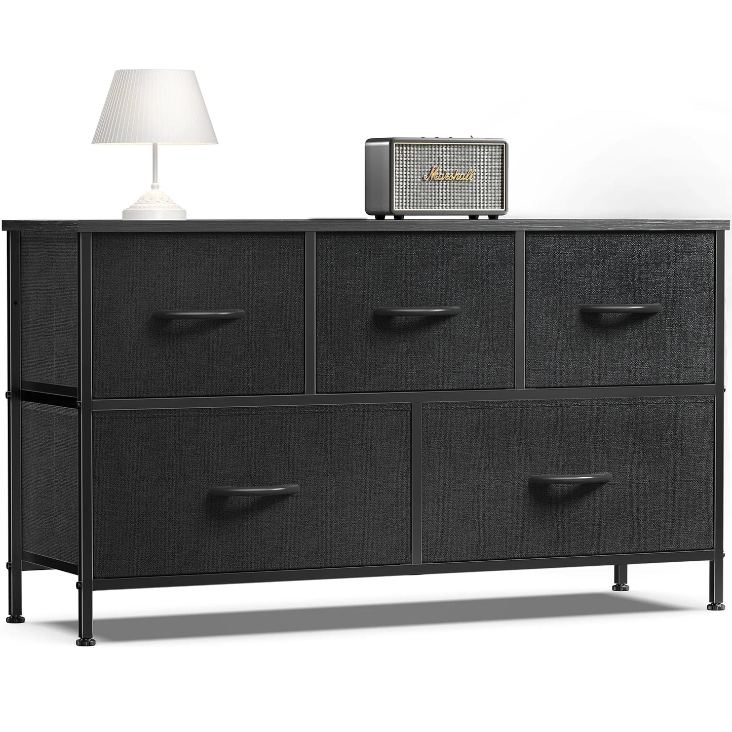 5-Drawer Fabric Dresser Storage Tower with Sturdy Steel Frame