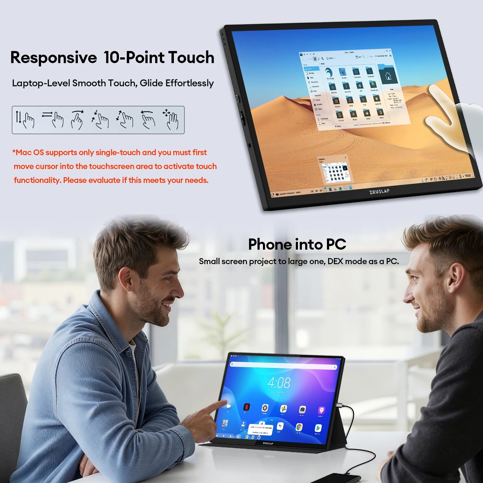 10.5" FHD Portable Touchscreen Monitor - 100% sRGB IPS Slim Display - 4
