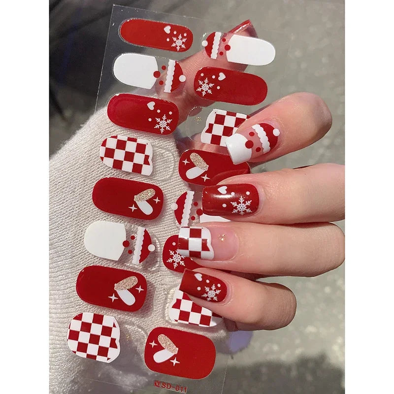 Christmas Snowflake Semi-Cured Gel Nail Wraps - Long-Lasting Holiday Nail Art Decals - 19