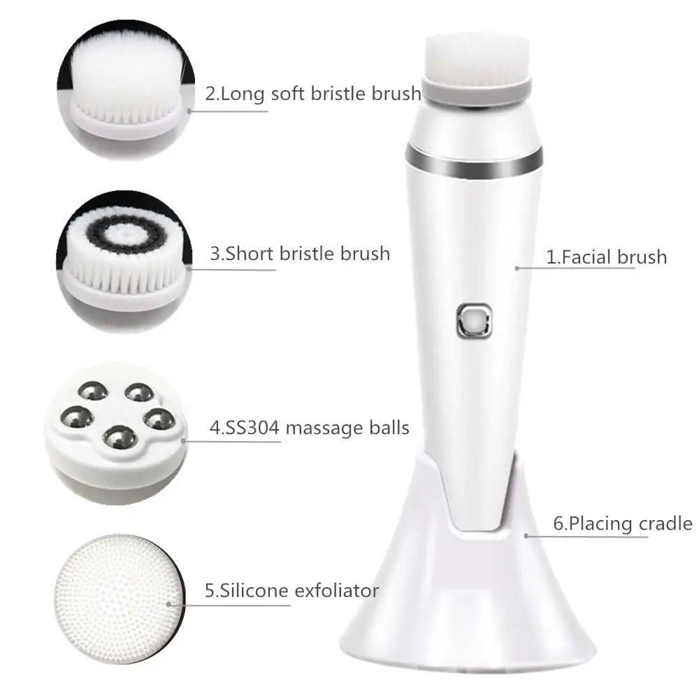 4-in-1 Electric Facial Cleansing Brush - Waterproof Rechargeable Skin Spa Kit