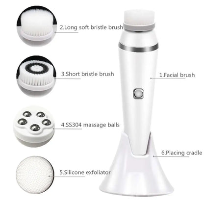 4-in-1 Electric Facial Cleansing Brush - Waterproof Rechargeable Skin Spa Kit