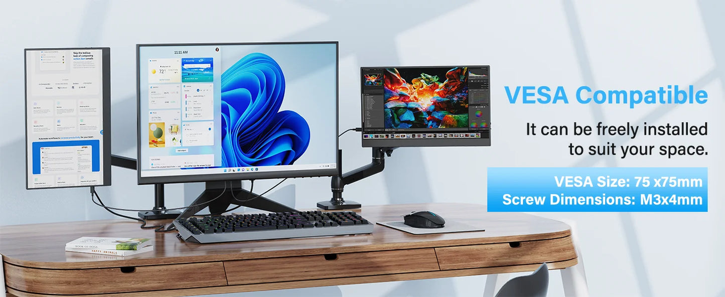 15.6" Portable FHD 1080P Monitor - Slim IPS USB-C & HDMI Travel Display