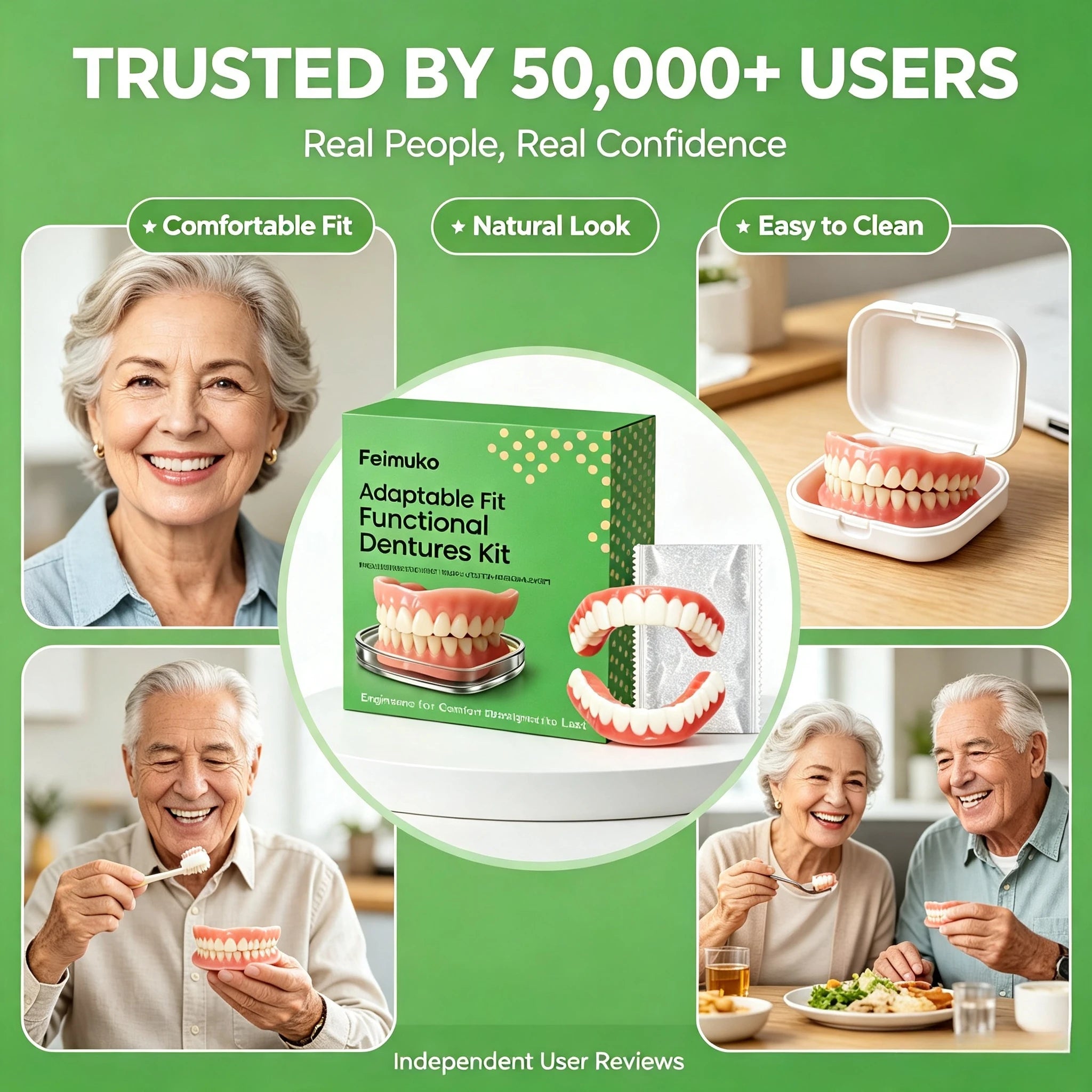 Comfort Fit Silicone Snap-On Dentures – Realistic Upper & Lower Set - 4