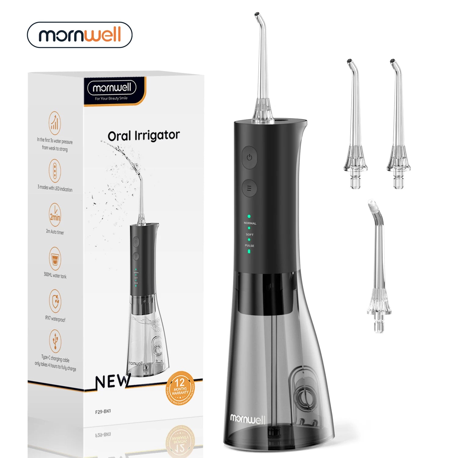 Portable Cordless Water Flosser - Rechargeable Electric Oral Irrigator with 300ml Tank - 1