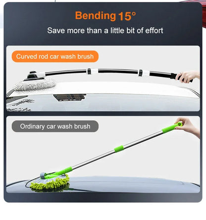 Telescopic Car Wash Mop with 15° Curved Handle & Microfiber Brush