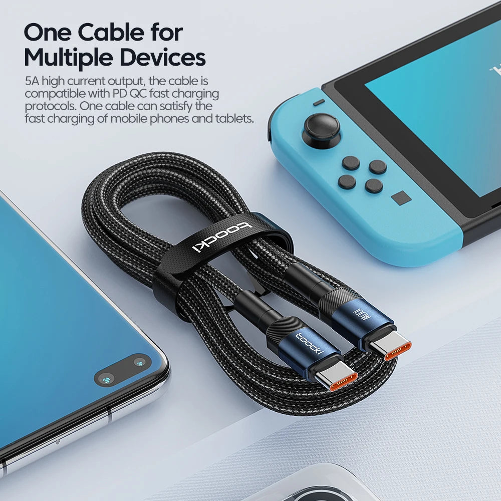 100W USB-C to USB-C Fast Charging Cable - 5A Power Delivery Cord - 6