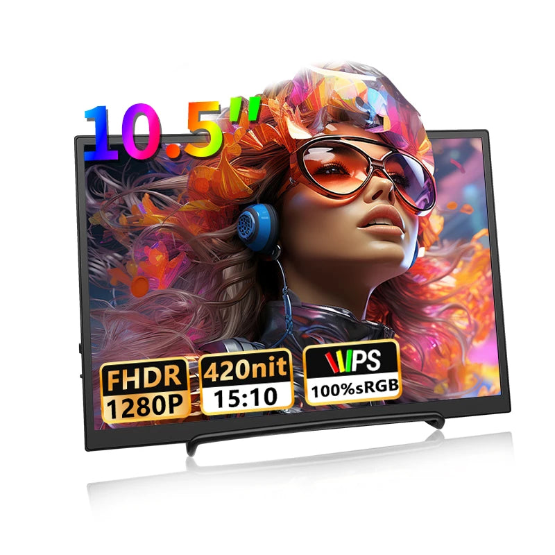 10.5" Portable IPS Monitor - 1920x1280 100% sRGB Gaming Display for Laptop - 19