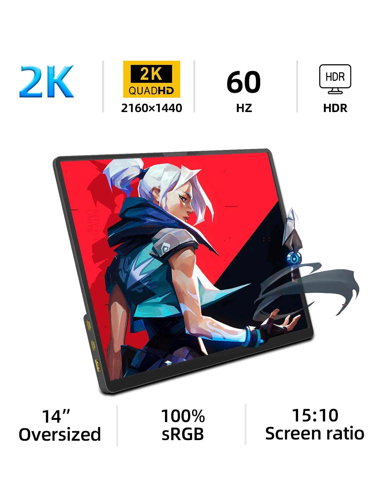 14-Inch 2K Portable Monitor - Ultra HD 60Hz HDR Laptop Display