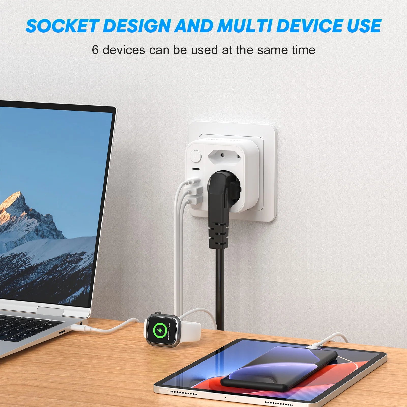 6-in-1 European Travel Power Adapter with 17W Fast USB-C & USB-A Charging - 6