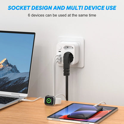 6-in-1 European Travel Power Adapter with 17W Fast USB-C & USB-A Charging