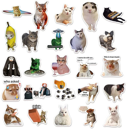 Funny Cat Meme Sticker Pack - 100 Pcs Waterproof Decals for DIY Projects