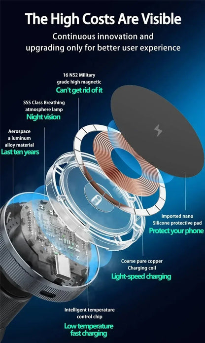 Magnetic Wireless Car Charger with Cooling Fan - 15W Fast Phone Mount