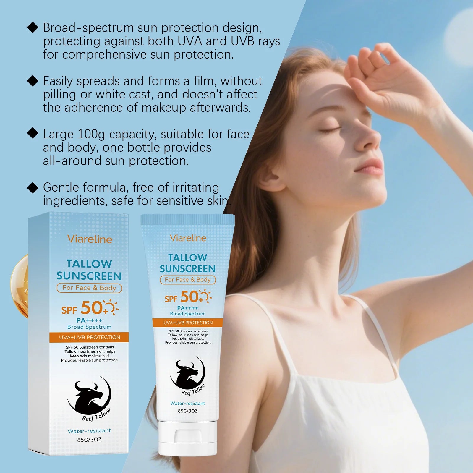 Tallow Sunscreen SPF 50 Broad Spectrum Moisturizing Face and Body Sun Protection - 12