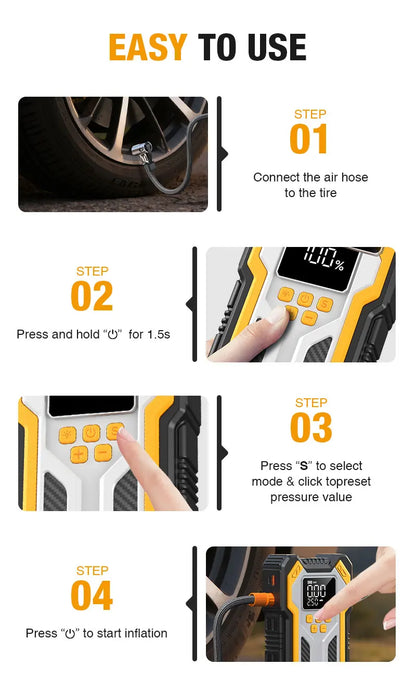 7000A Portable Car Jump Starter & 160PSI Tire Inflator for Emergency