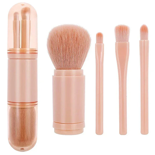 4-in-1 Retractable Travel Makeup Brush Set - Portable Face & Eye Tool Kit