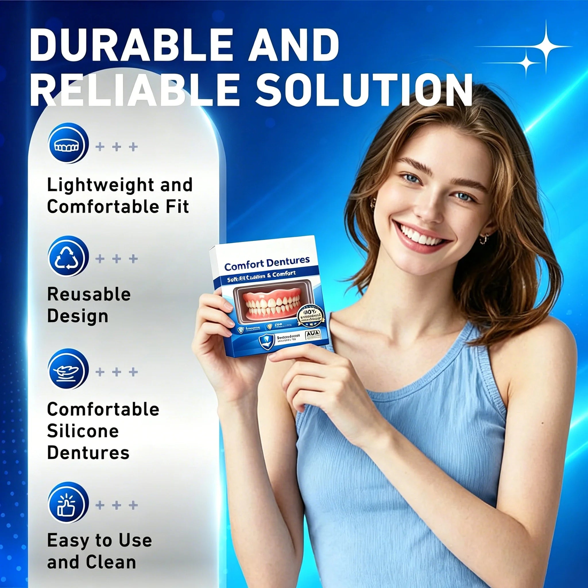 Natural Look Comfort Fit Dentures - Upper & Lower Set for Instant Smile - 5