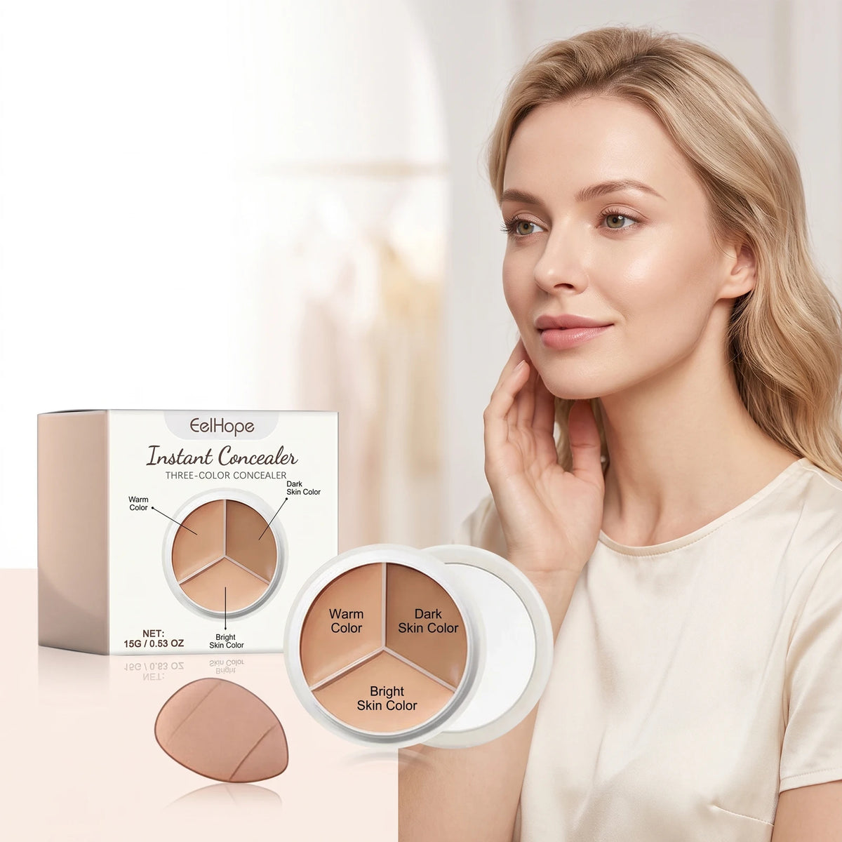 3-Color Cream Concealer Palette for Flawless Coverage & Contouring