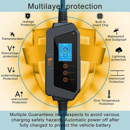 22KW 3-Phase Portable Type 2 EV Charger with App Control & Wi-Fi