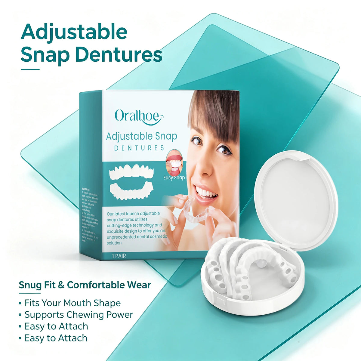 Adjustable Snap-On Dentures for Natural Smile & Comfortable Fit