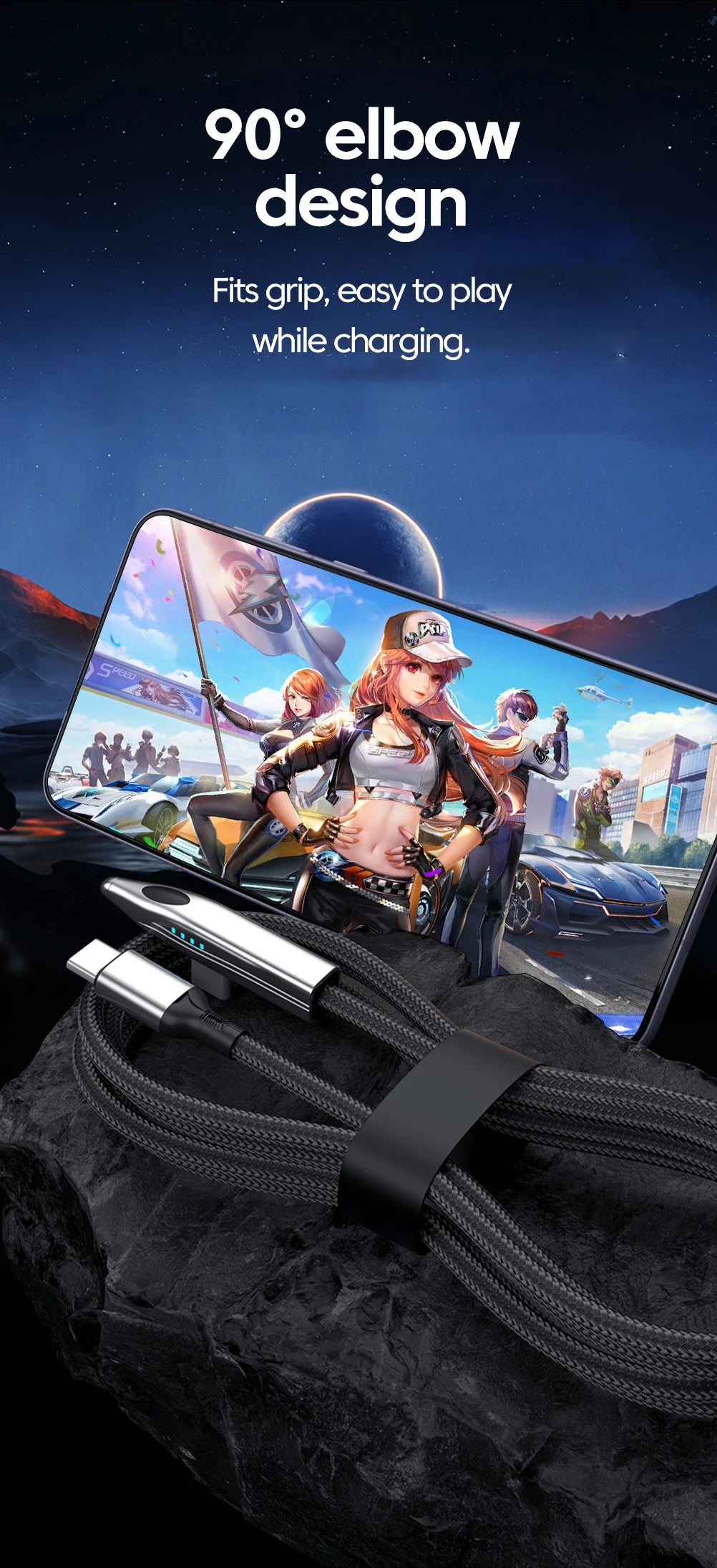 240W USB-C to USB-C Fast Charging Cable - 90 Degree Elbow for Gaming