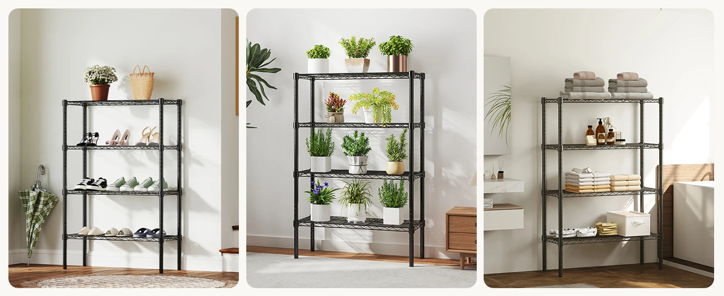 Heavy-Duty Adjustable Metal Wire Storage Shelving Rack - 3 to 5 Tier - 6