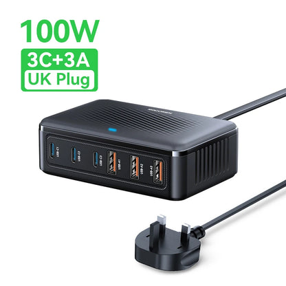 100W GaN 6-Port Desktop Fast Charger - Universal Multi-Device Charging Station
