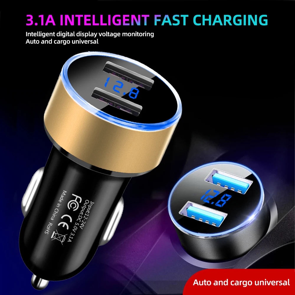 Dual USB Car Charger Adapter with Digital LED Voltmeter Voltage Display - 4