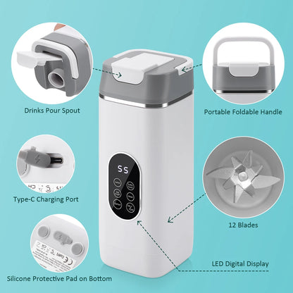 Portable Electric Juicer Cup with 12 Blades & Smart Digital Display