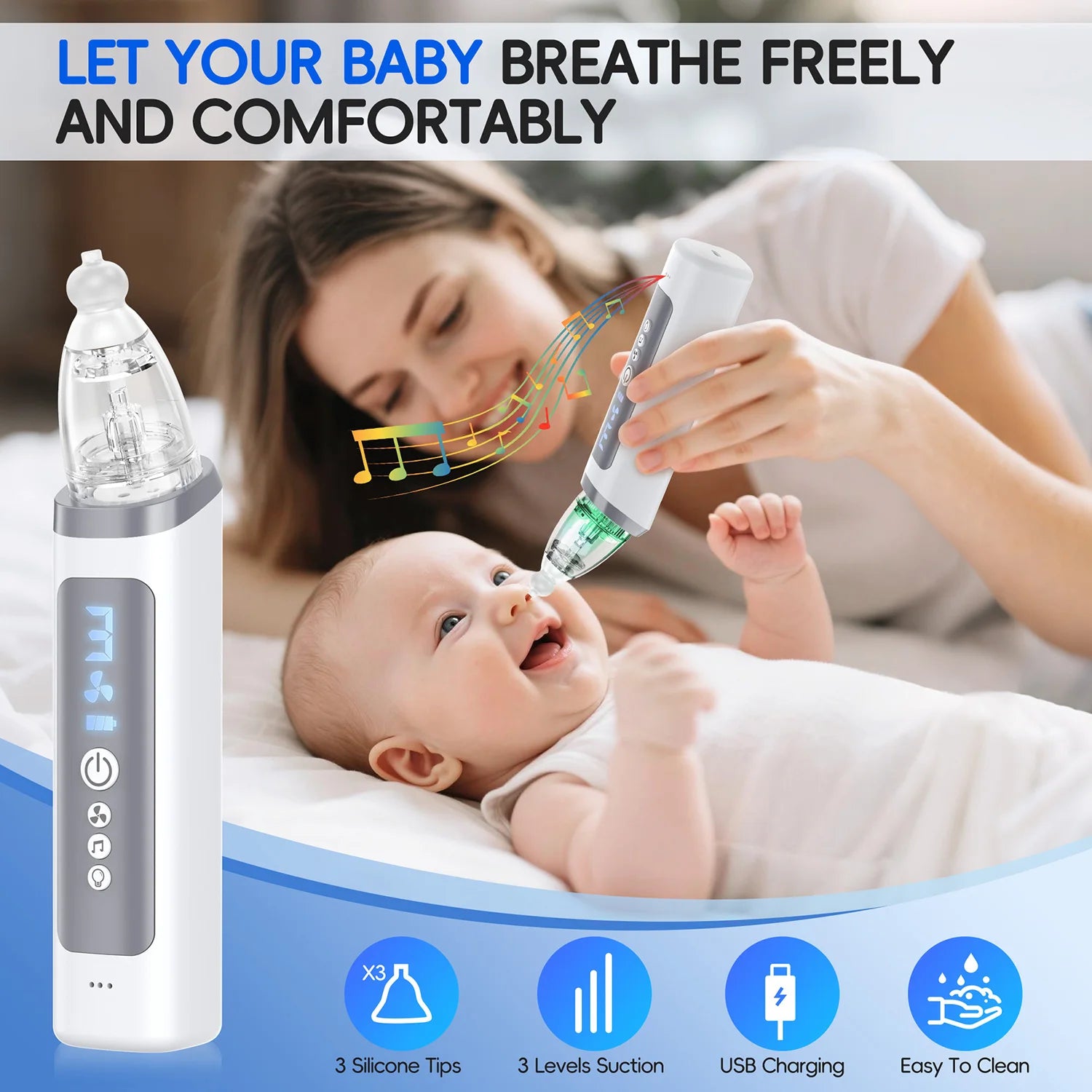 Electric Baby Nasal Aspirator - Safe & Gentle Automatic Nose Cleaner - 7