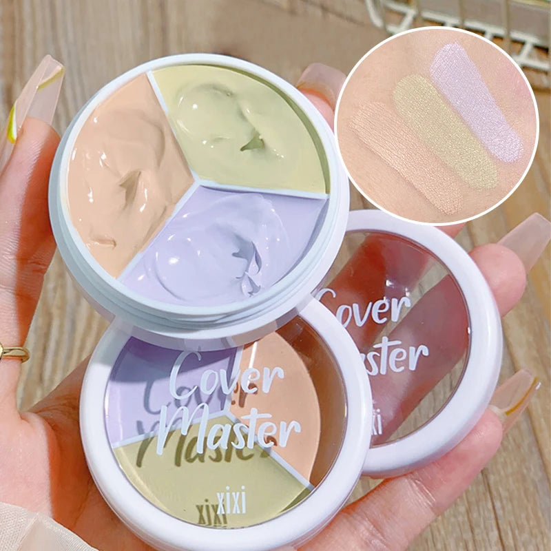 3-Color Cream Concealer Palette for Flawless Skin & Dark Circles