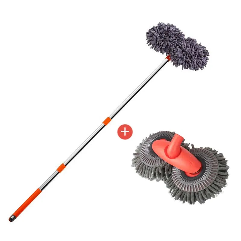 Dual Head Telescopic Car Wash Mop - Microfiber Cleaning Brush - 28
