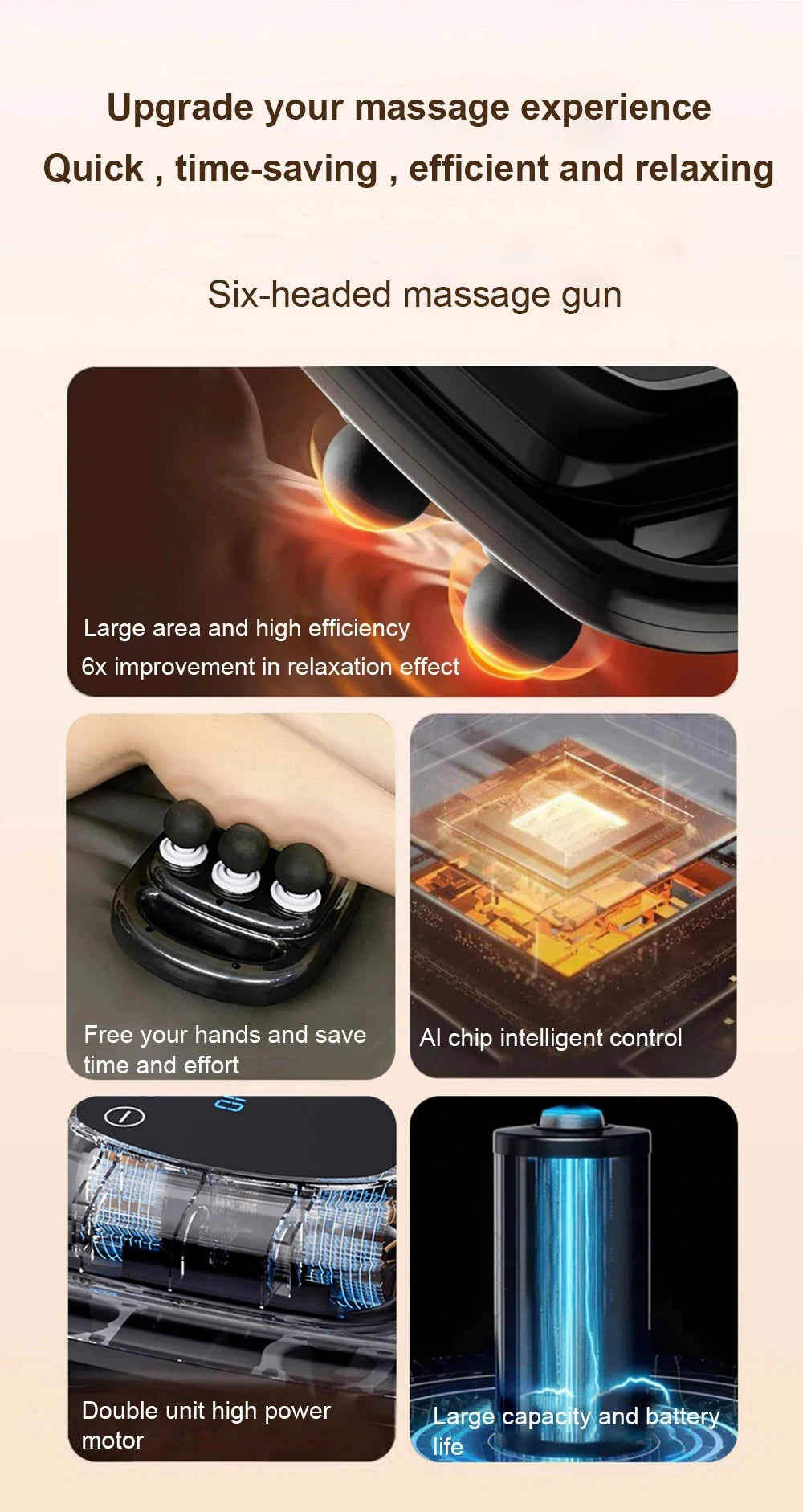 6-Head Percussion Massage Gun - Deep Tissue Muscle Relief - 13
