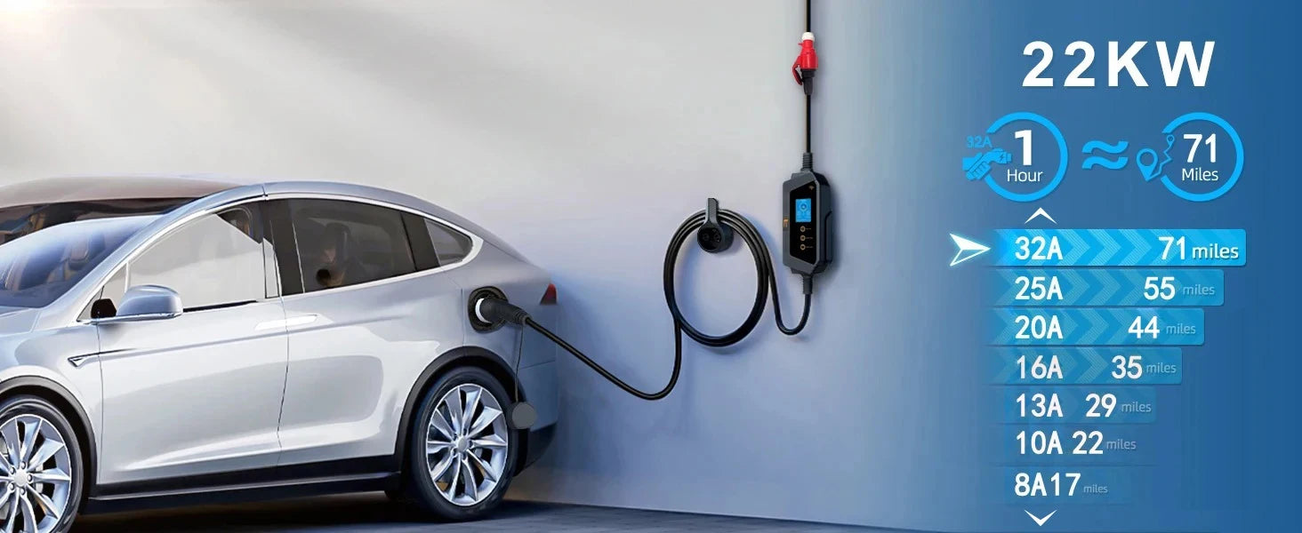 22KW 3-Phase Portable Type 2 EV Charger with App Control & Wi-Fi - 12