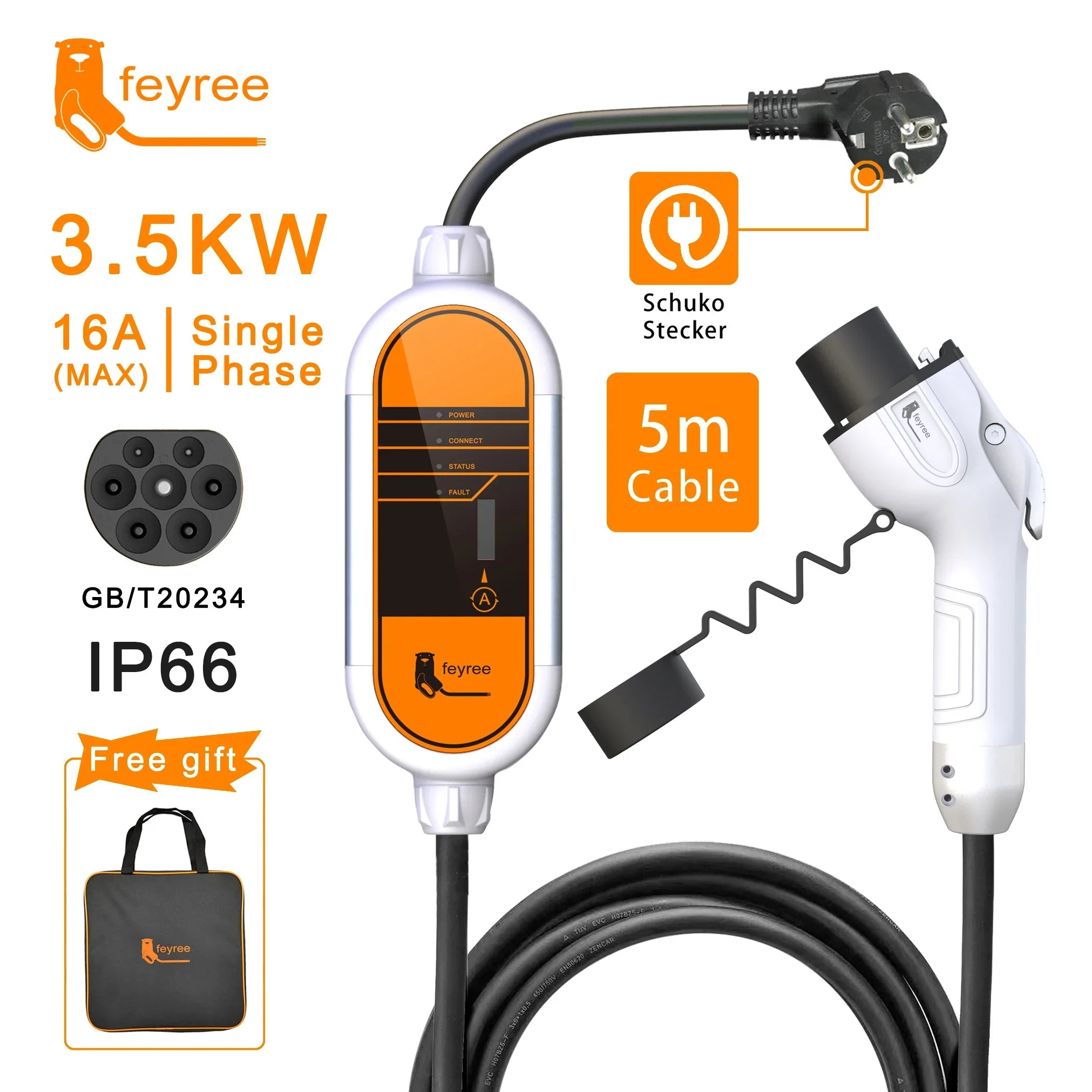 Portable GB/T Electric Vehicle EV Charger - Adjustable 3.5KW-11KW Power - 28