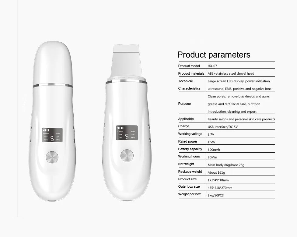 Ultrasonic Facial Skin Scrubber - Deep Cleansing & Blackhead Remover Spatula