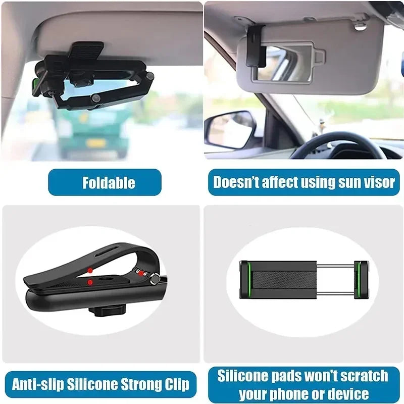 360° Rotating Car Sun Visor Phone Holder - Universal Hands-Free Mount