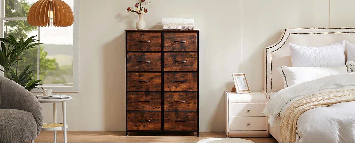 10-Drawer Fabric Dresser Storage Organizer with Sturdy Steel Frame - 8