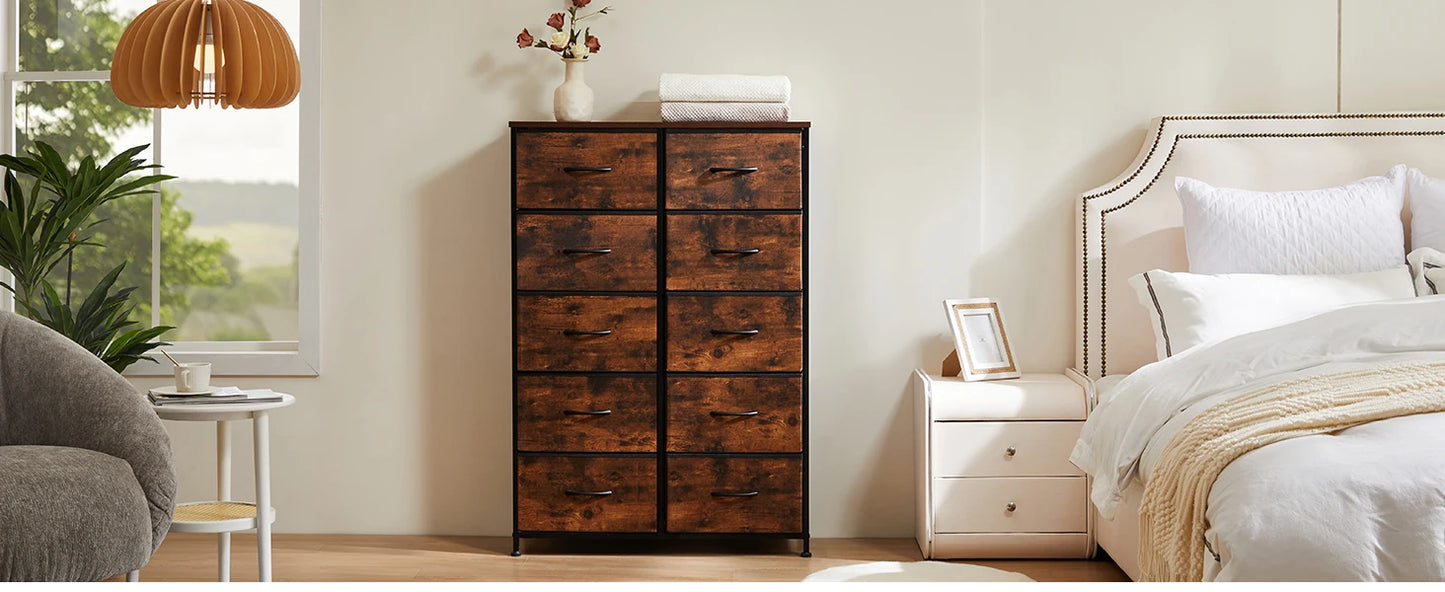 10-Drawer Fabric Dresser Storage Organizer with Sturdy Steel Frame