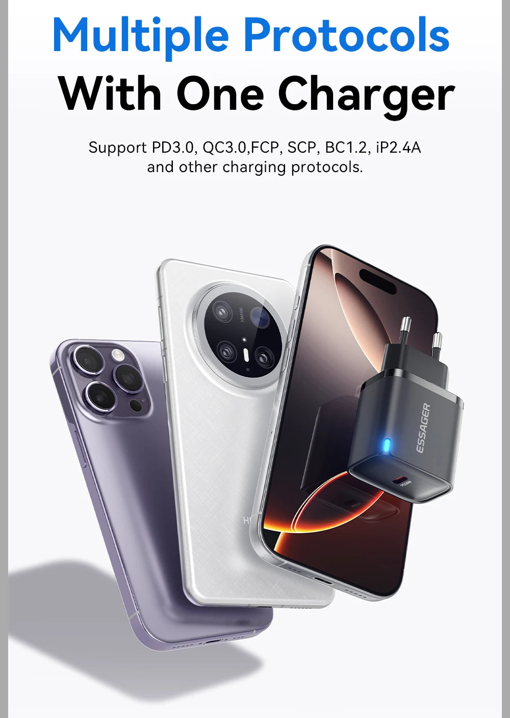 Mini 30W USB-C Fast Charger - PD & QC 3.0 Power Adapter for iPhone & Android - 16