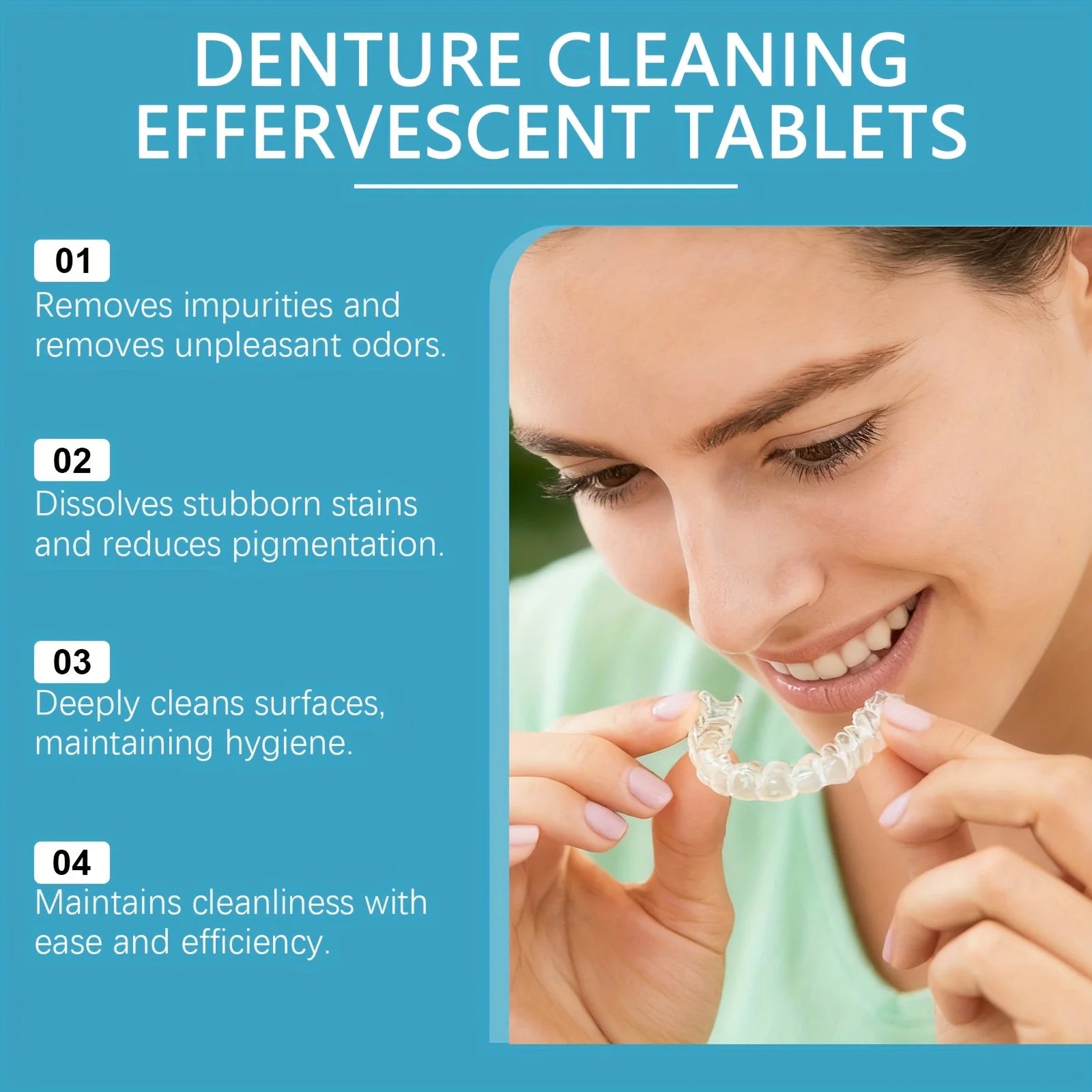Effervescent Denture Cleaning Tablets for Deep Stain & Odor Removal - 3