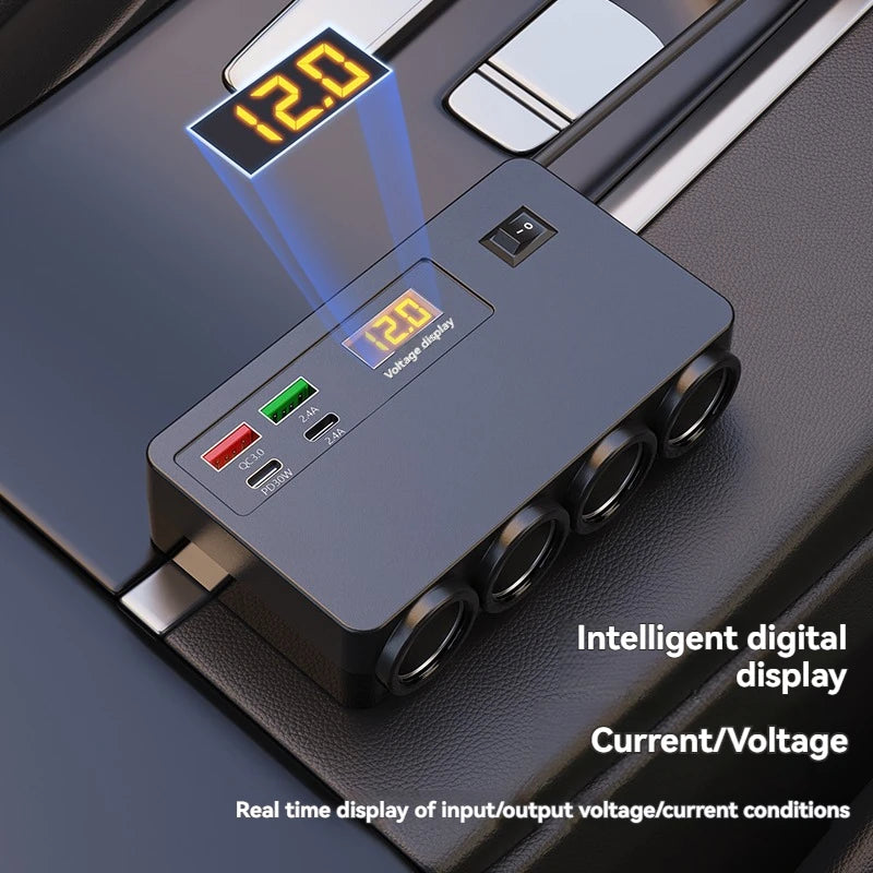120W 4-Port Fast Car Charger Adapter - QC3.0 PD USB Type-C Auto Power Outlet